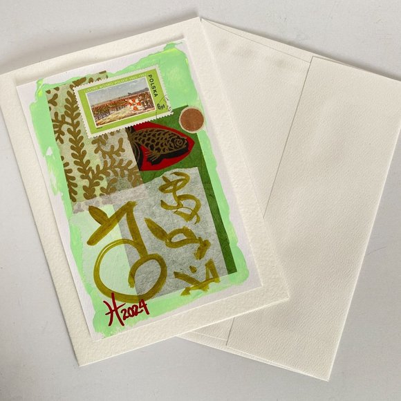 Collage Art Handmade Original Blank Greeting Card and Envelope Vintage Polish Po - Picture 5 of 5